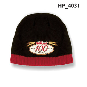 Cable Knit Contrast Beanie - Custom Embroidered - Navy With Red