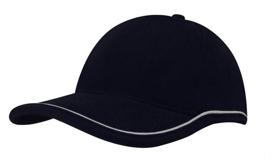 6 Panel BHC Cap with Piping On Crown-Peak - Custom Embroidered - Black With White