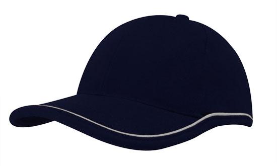6 Panel BHC Cap with Piping On Crown-Peak - Custom Embroidered - Navy With Gold