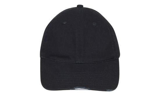 6 Panel Chino Cap with Distressed Peak - Custom Embroidered - Navy With White