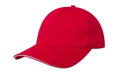 6 Panel Chino Twill Cap with Sandwich - Custom Embroidered - Red With White