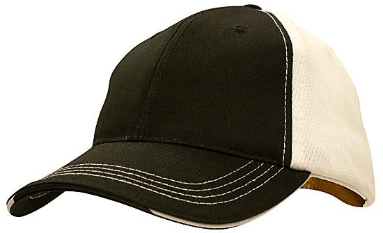 6 Panel Cool Mesh Trucker Cap with Sandwich - Custom Embroidered - Black With White