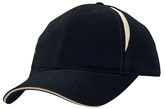 6 Panel BHC Cap with Crown Inserts-Sandwich - Custom Embroidered - Black With White