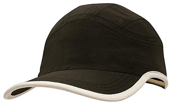 6 Panel Microfiber Sports Cap - Custom Embroidered - Black With White