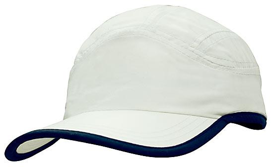 6 Panel Microfiber Sports Cap - Custom Embroidered - White With Navy