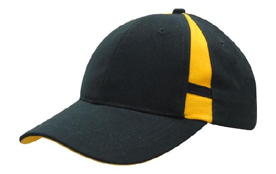 6 Panel Hbc Cap with Crown Inserts - Custom Embroidered - Black With Gold