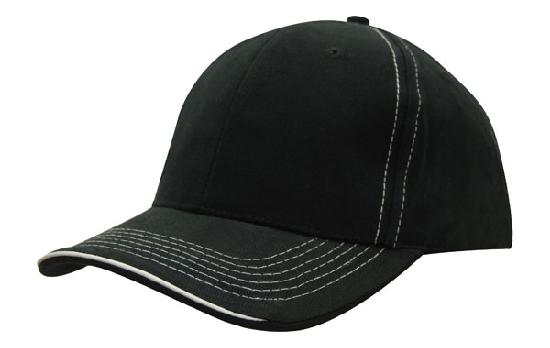 6 Panel BHC Cap with Contrast Sts & Sandwich - Custom Embroidered - Navy With White