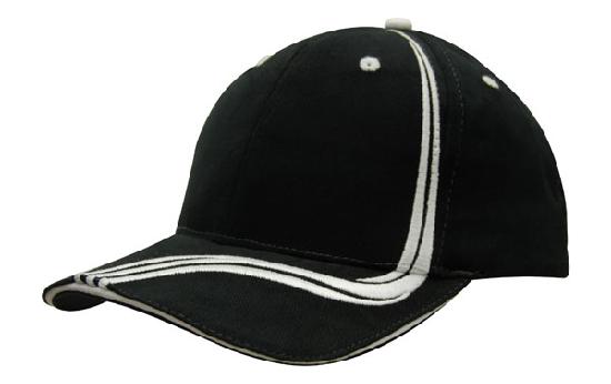 6 Panel BHC Cap Sand & Embroidered Lines - Custom Embroidered - Black With White