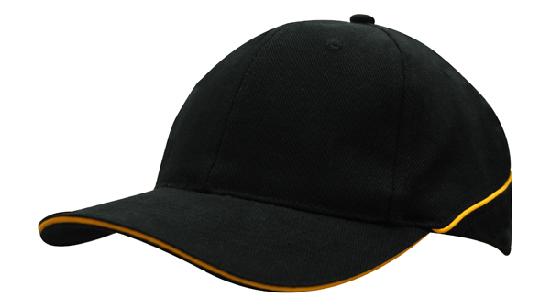 6 Panel BHC Cap Sandwich & Crown Piping - Custom Embroidered - Black With Gold
