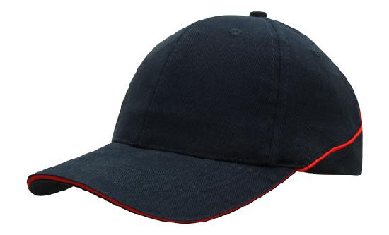6 Panel BHC Cap Sandwich & Crown Piping - Custom Embroidered - Navy With Red