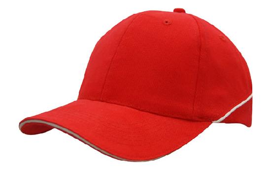 6 Panel BHC Cap Sandwich & Crown Piping - Custom Embroidered - Red With White