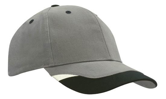 6 Panel BHC Cap with Peak Indent & Print - Custom Embroidered - Charcoal With Black And White