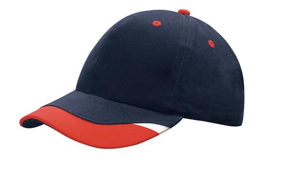 6 Panel BHC Cap with Peak Indent & Print - Custom Embroidered - Navy With Red And White