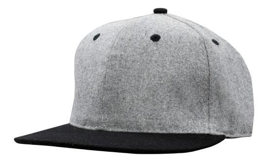 6 Panel Grey Marble Flannel Flat Peak Cap - Custom Embroidered - Gray With Black