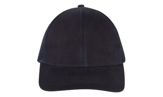 6 Panel Brush Cotton Cap with Mesh Back - Custom Embroidered - Navy