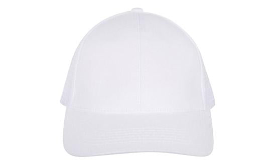 6 Panel Brush Cotton Cap with Mesh Back - Custom Embroidered - White
