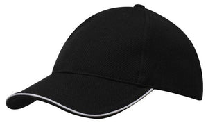 6 Panel Double Pique Mesh Cap with Sandwich - Custom Embroidered - Black With White