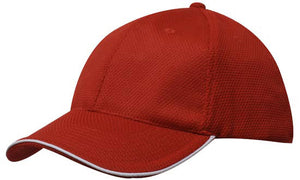 6 Panel Double Pique Mesh Cap with Sandwich - Custom Embroidered - Red With White