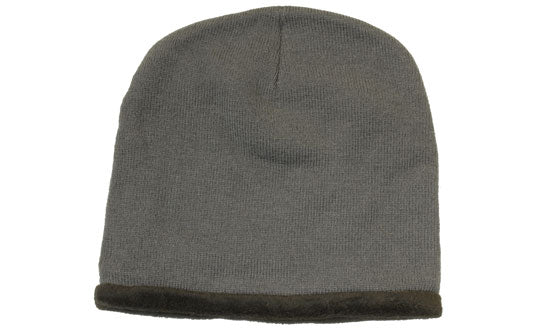 Acrylic-Polar Fleece Lined Beanie - Custom Embroidered - Charcoal With Black