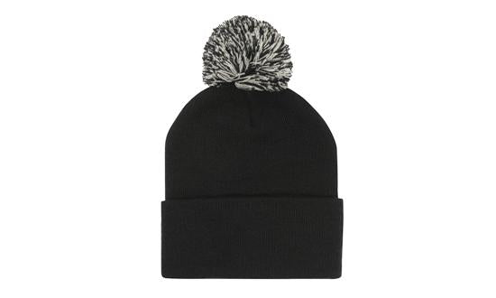 Knitted Acrylic Beanie with Pom Pom - Custom Embroidered - Black