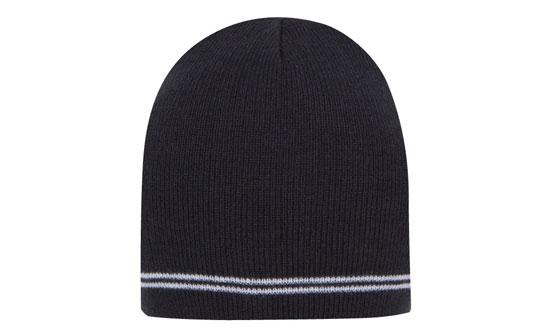 Skull Acrylic Beanie with - Stripes - Custom Embroidered - Navy With White