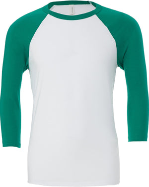 Unisex Three-Quarter Sleeve Baseball T-Shirt - White/Kelly
