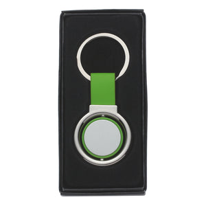 Circular Metal Spinner Key Tag - Silver With Lime