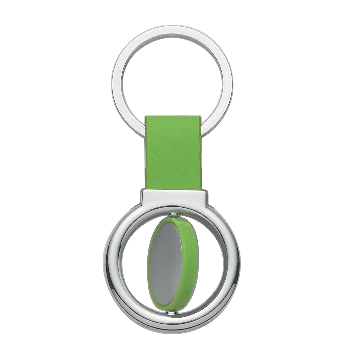 Circular Metal Spinner Key Tag - Silver With Lime