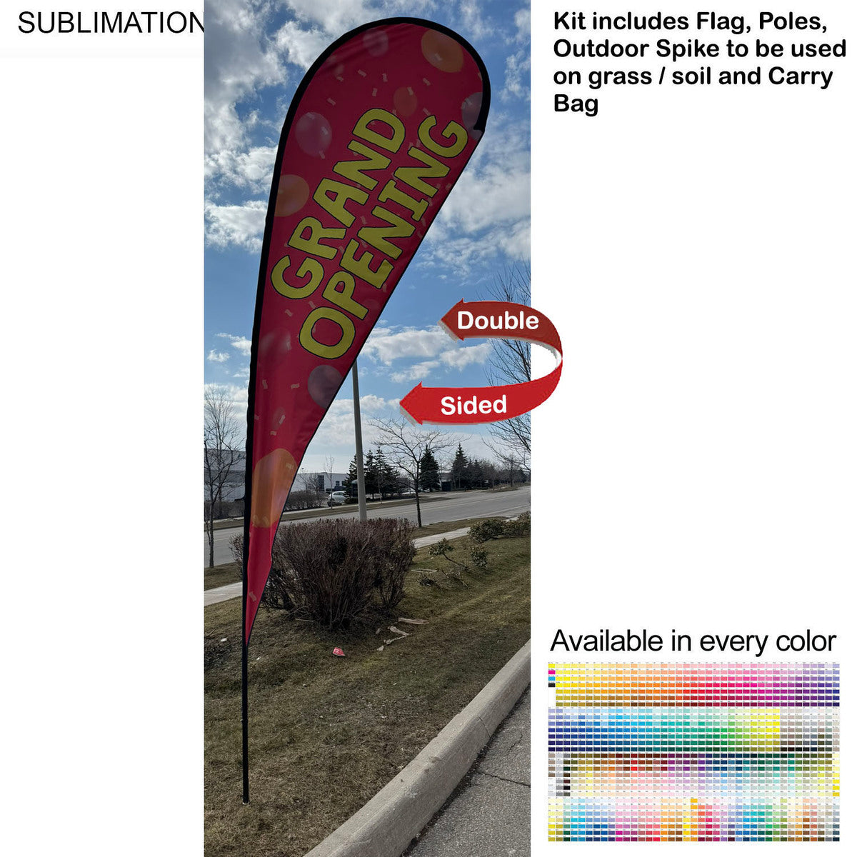 16' X-Large Tear Drop Flag Kit, Full Color Graphics, Outdoor Spike base and Bag Included