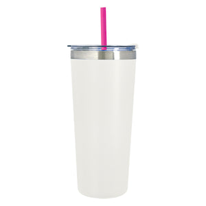 24 Oz. Colma Basics Tumbler - White/Fuchsia Straw