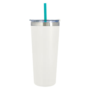 24 Oz. Colma Basics Tumbler - White/Teal Straw