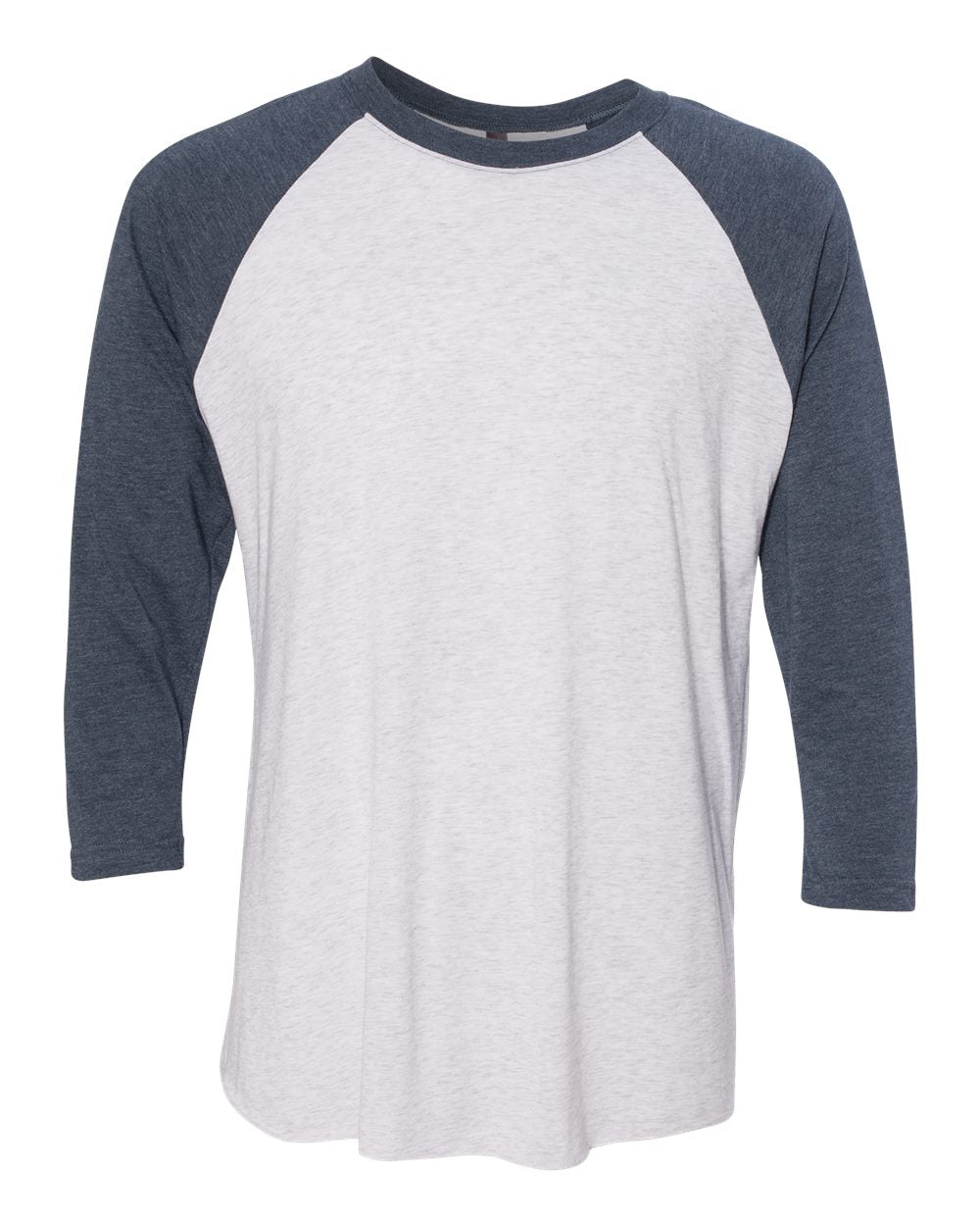 Next Level Unisex Triblend Three-Quarter Sleeve Raglan - Indigo Sleeves/ Heather White Body