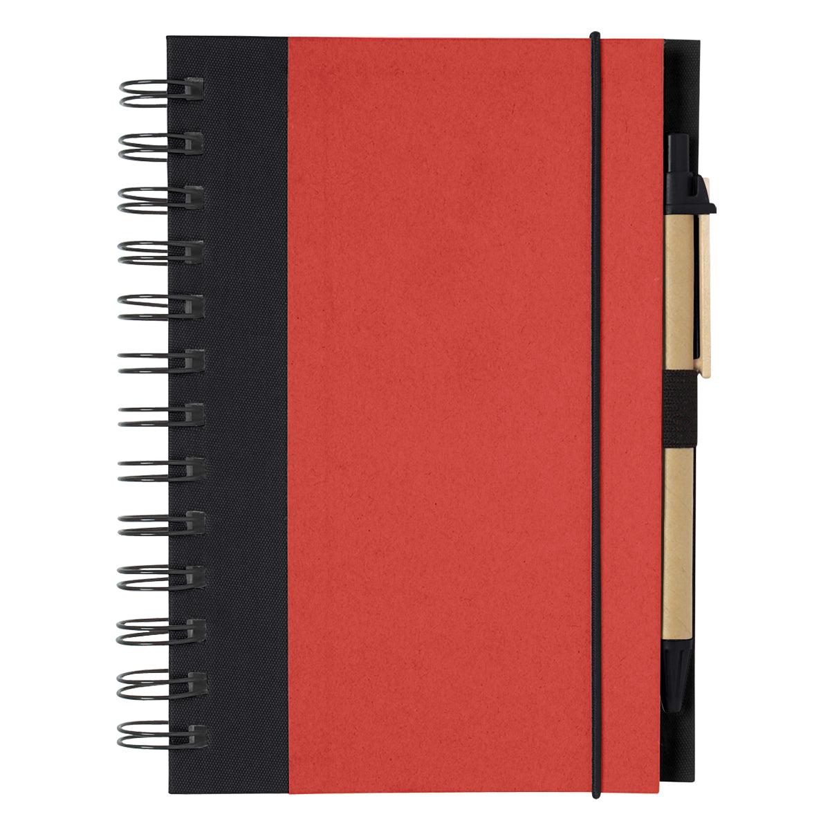 ECO-INSPIRED SPIRAL NOTEBOOK & PEN - Red With Black