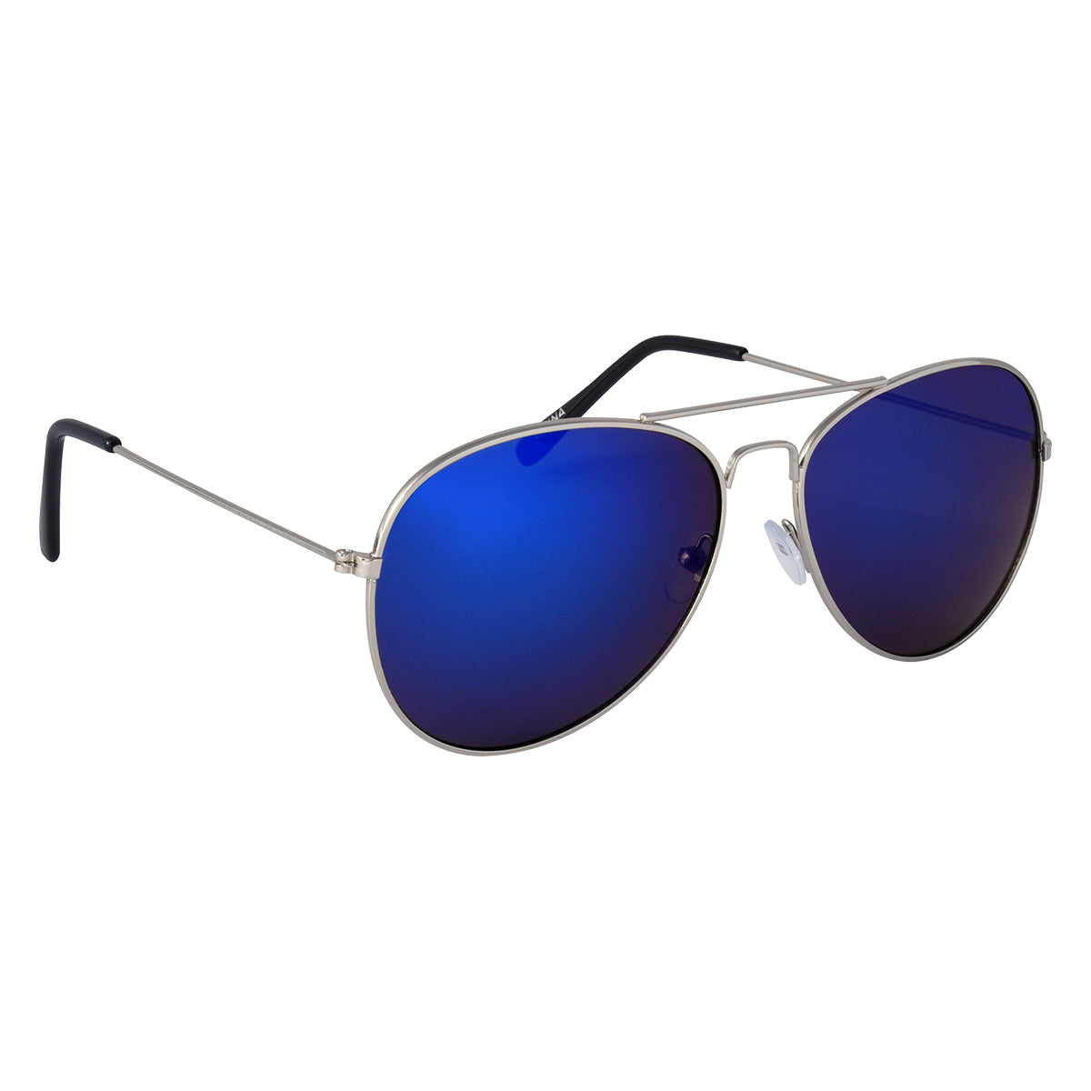 Color Mirrored Aviator Sunglasses - Silver With Blue