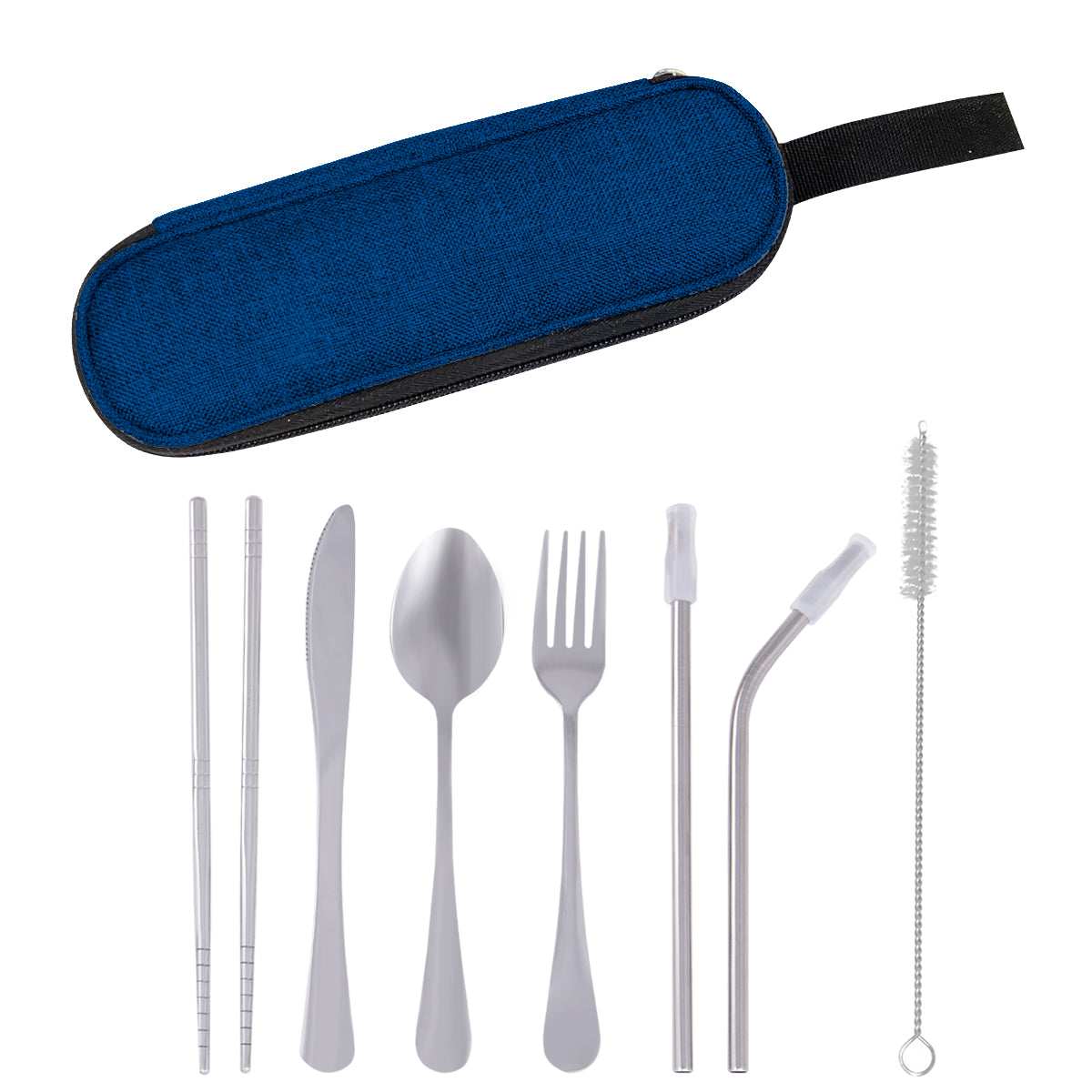 Stainless Steel Cutlery Set In Pouch - Navy Blue
