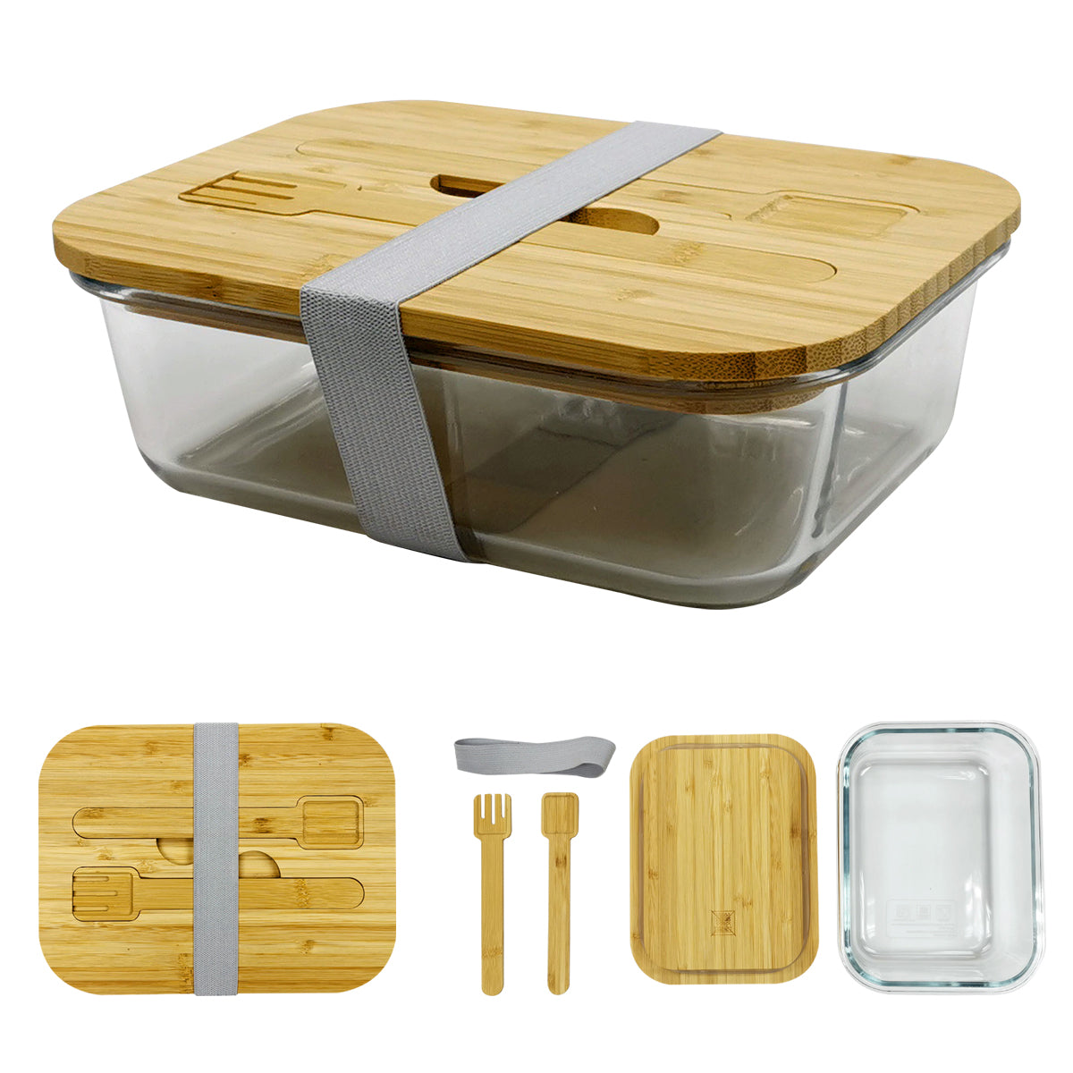 Chow Bella Glass Bento Box - Natural With Clear