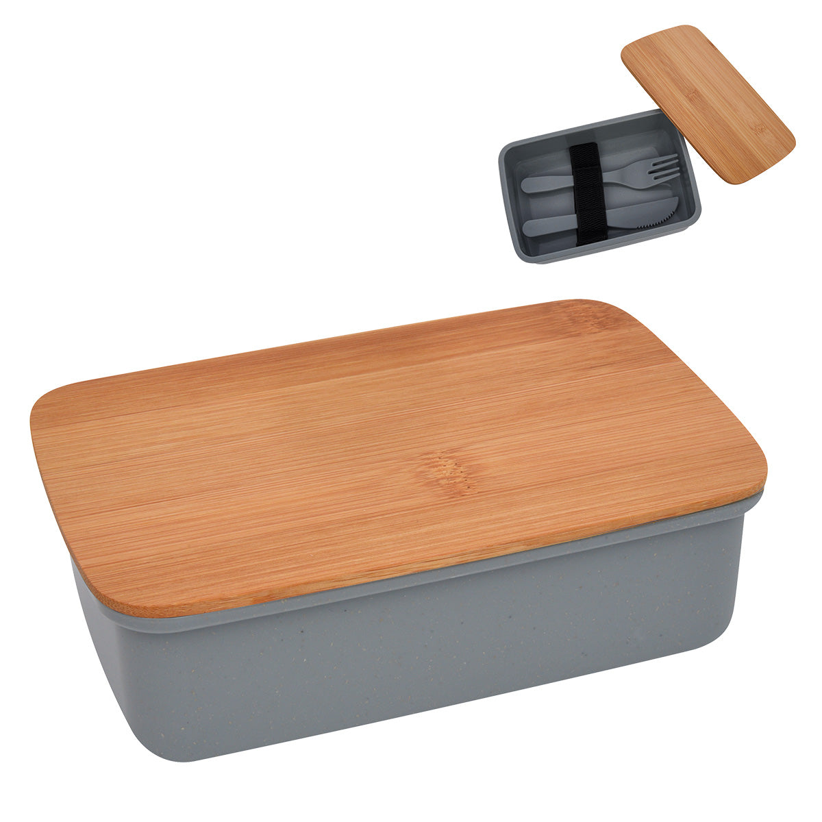 Wheat Lunch Set With Bamboo Lid - Gray
