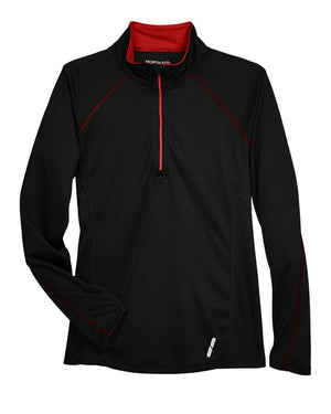 North End Ladies' Radar Quarter-Zip Performance Long-Sleeve Top - Black/ Classic Red