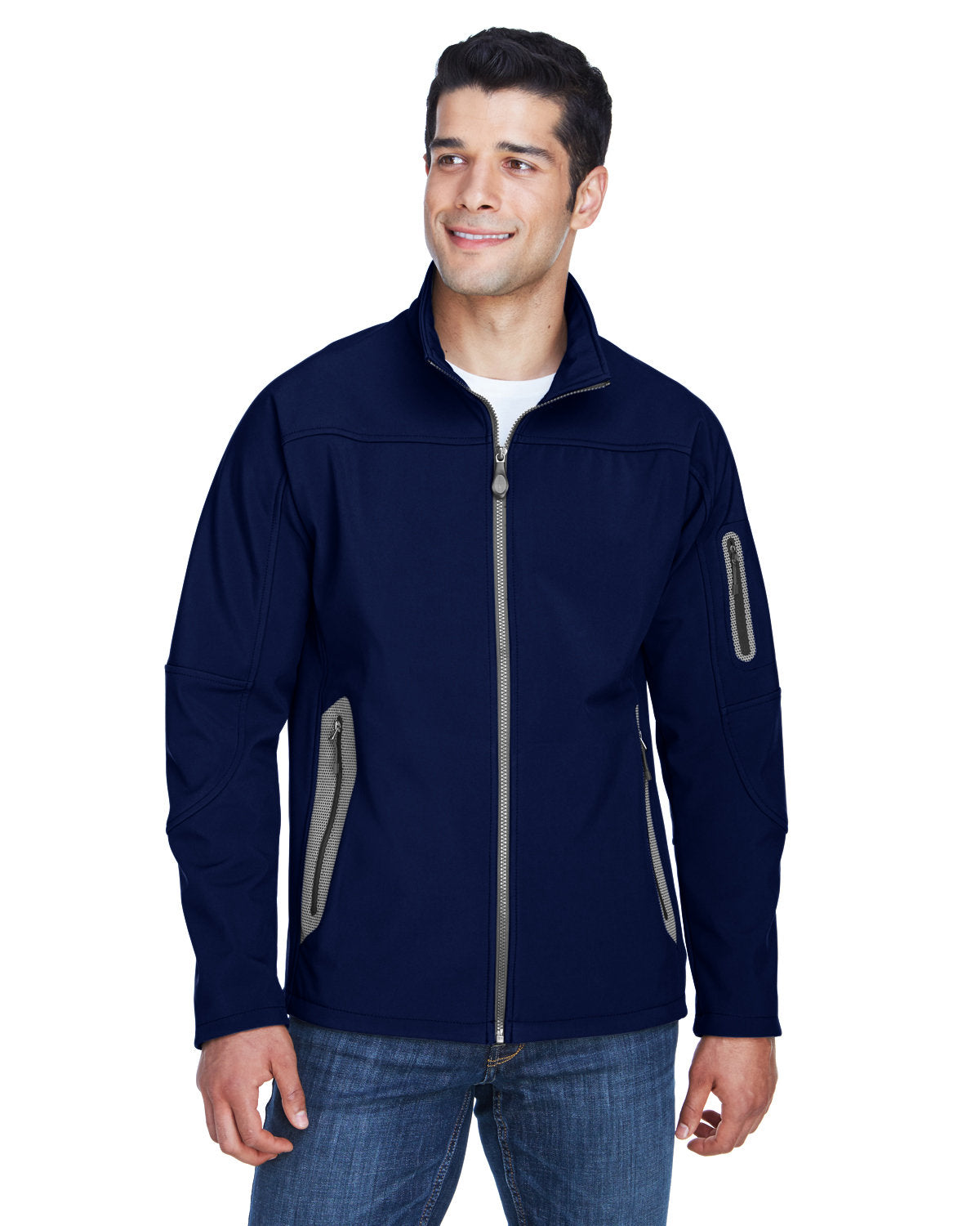 North End Men's Three-Layer Fleece Bonded Soft Shell Technical Jacket - Classic Navy