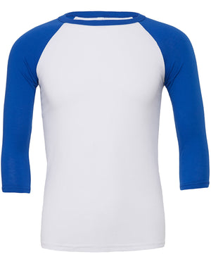 Unisex Three-Quarter Sleeve Baseball T-Shirt - White/Tr Royal
