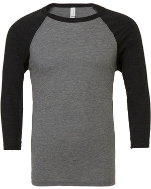 Unisex Three-Quarter Sleeve Baseball T-Shirt - Gry/Chr Blk Trb