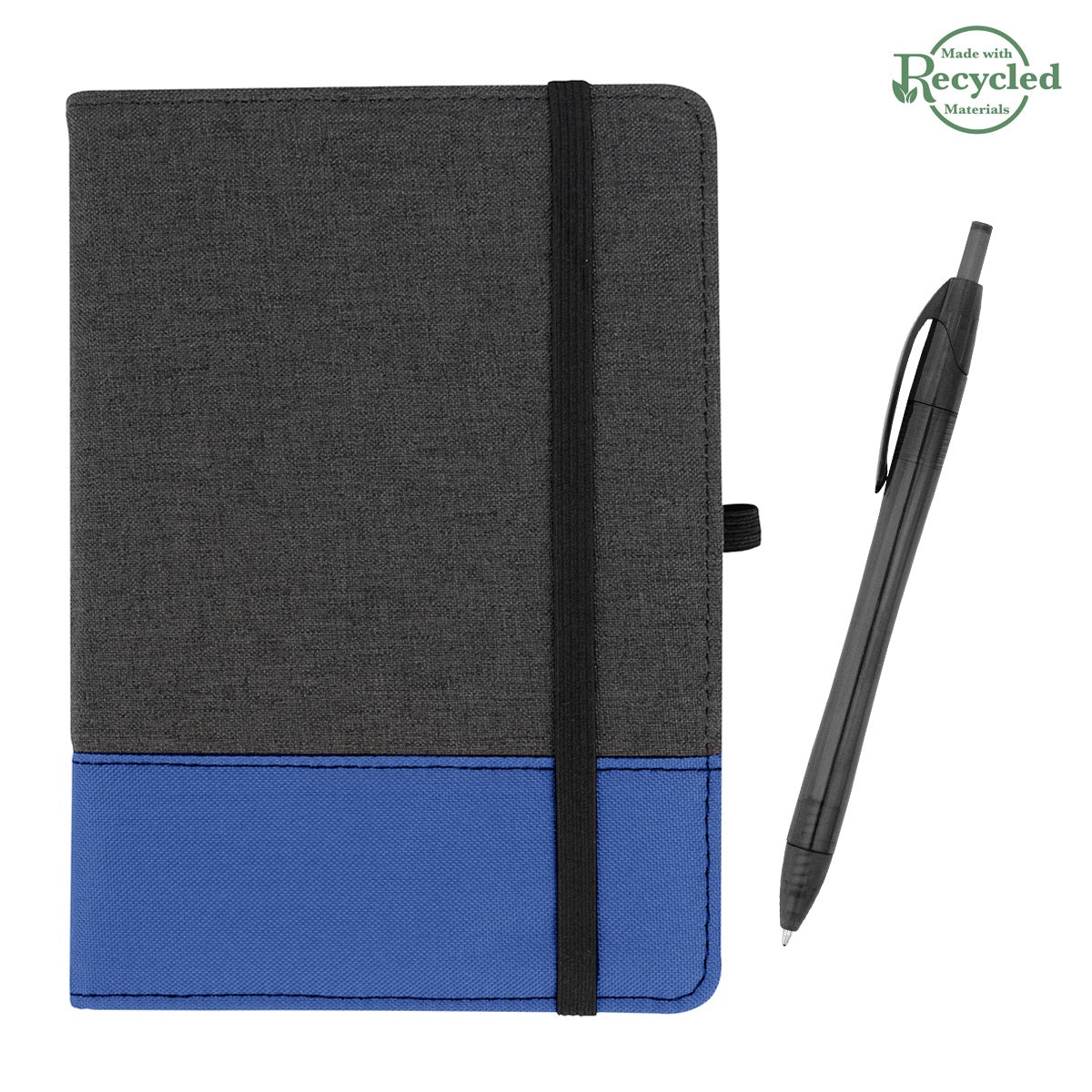 rPET Journal With Pen - Charcoal With  Royal/Translucent Black