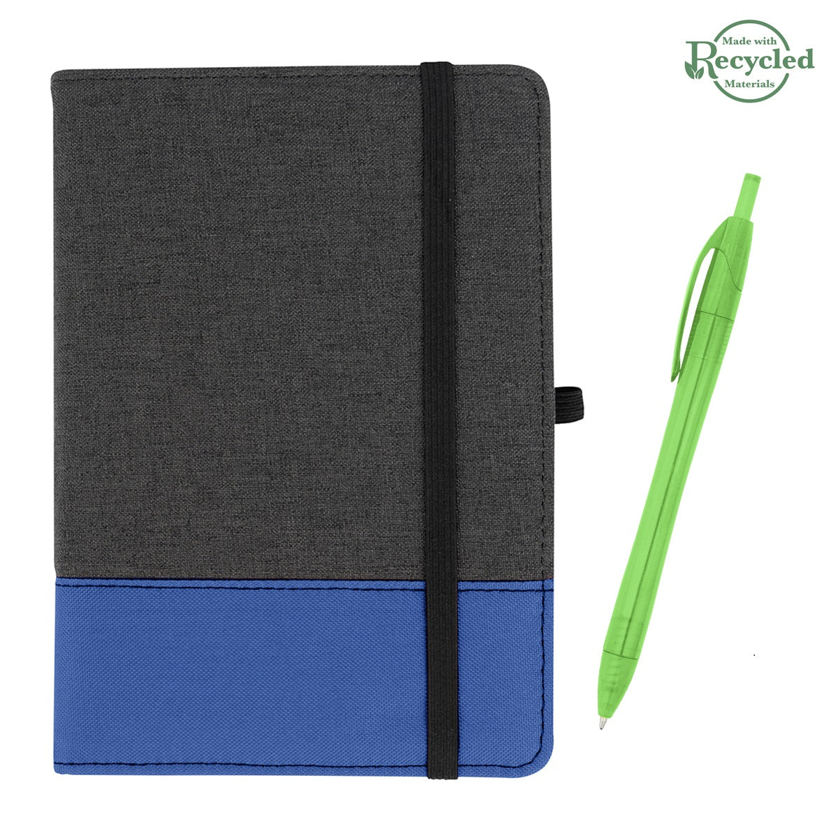 rPET Journal With Pen - Charcoal With  Royal/Translucent Green