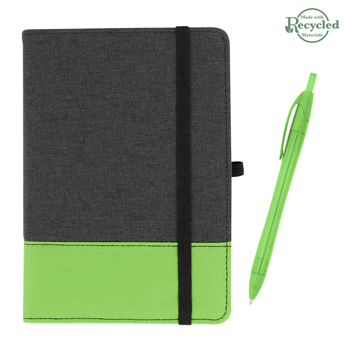 rPET Journal With Pen - Charcoal/Lime/Translucent Green