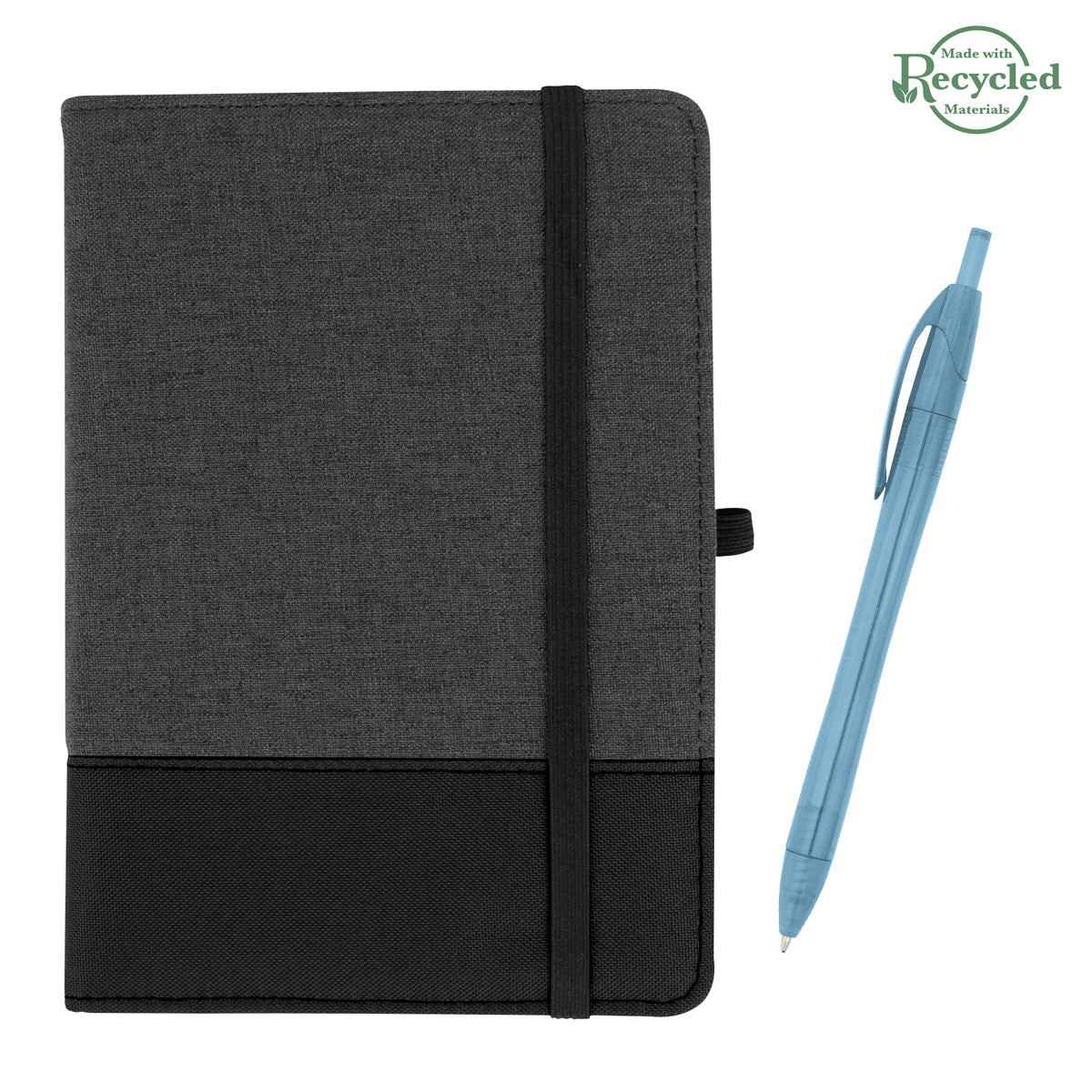 rPET Journal With Pen - Charcoal With Black/Translucent Teal