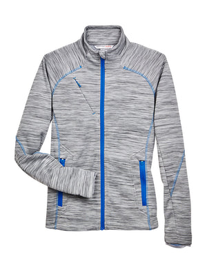 Ladies' North End Flux Mélange Bonded Fleece Jacket - Platinum With Oly Blue