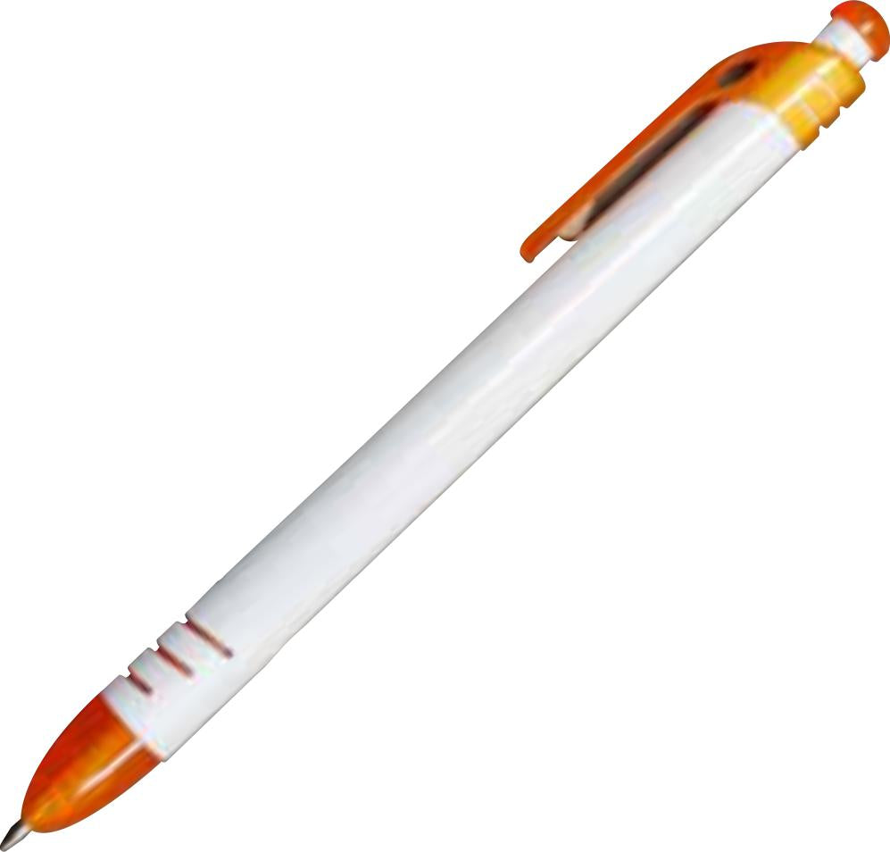 Ajax Plastic Plunger Action Ball Point Pen - White With Orange