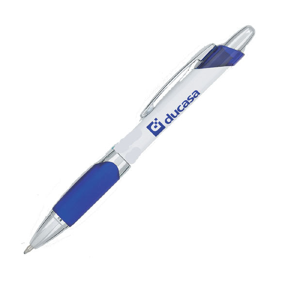 Blazer Plastic Click-Action Promotional Pen - White With Blue