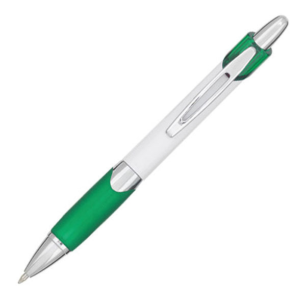 Blazer Plastic Click-Action Promotional Pen - White With Green