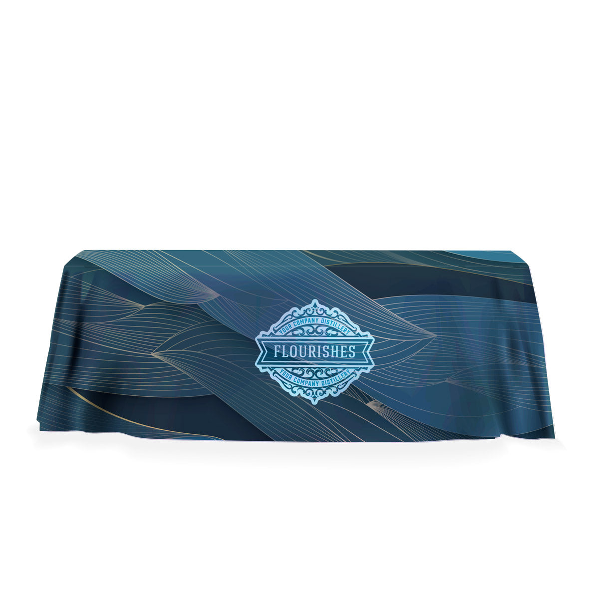 6’ Sublimated Table Cloth, Drape Style, 3 sided, Open Back - White